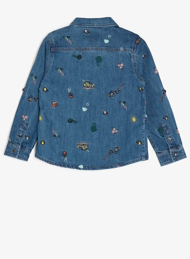 جس قميص جينز بأكمام طويلة مطبوع للأطفال